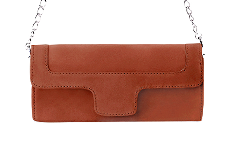 Dress clutch for wedding and parties in terracotta orange leather - Profile view